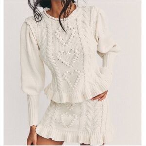 LoveShackFancy Ivory Knit Sweater and Skirt Set